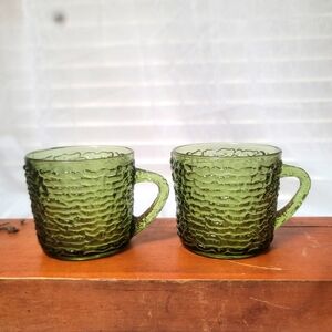 Green Coffee Tea Soreno Mug by Anchor Hocking Vintage 70s Set of 2